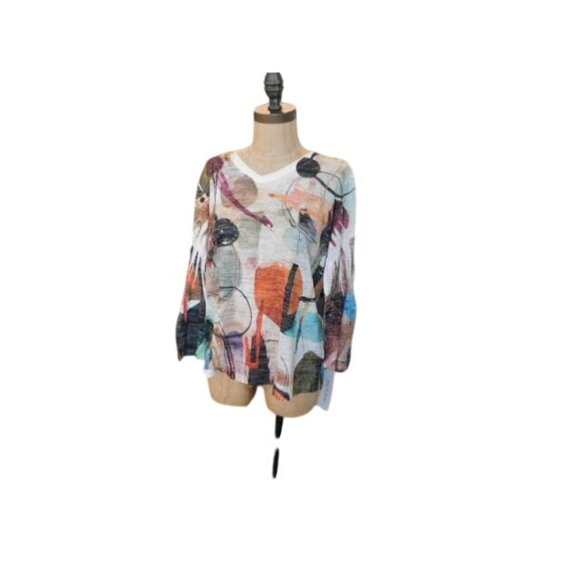 Jess & Jane Size XL Artsy Vneck 3/4 Sleeve Blouse Top NWT - Picture 2 of 3